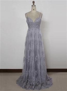 Picture of Charming Grey Lace Evening Party Dresses , High Quality Formal Gown